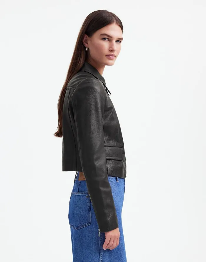 Coats Jackets Women Madewell Shrunken ZipFront Jacket In Leather True Black