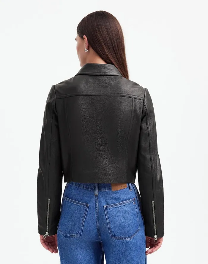 Coats Jackets Women Madewell Shrunken ZipFront Jacket In Leather True Black