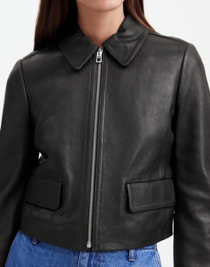 Coats Jackets Women Madewell Shrunken ZipFront Jacket In Leather True Black