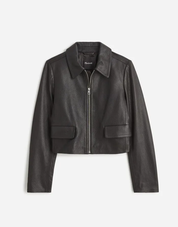 Coats Jackets Women Madewell Shrunken ZipFront Jacket In Leather True Black