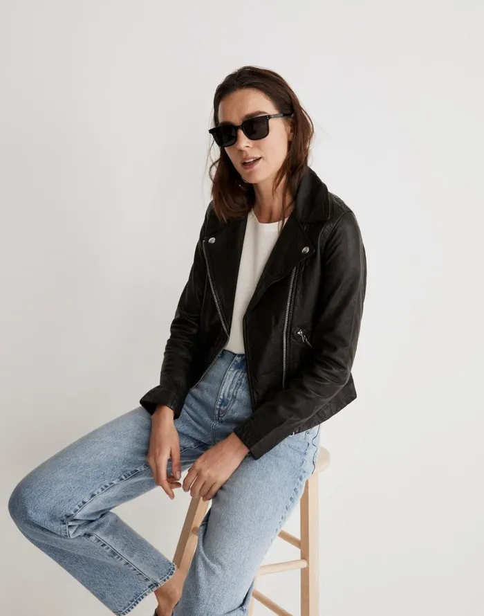 Coats Jackets Women Madewell The Washed Leather Motorcycle Jacket True Black