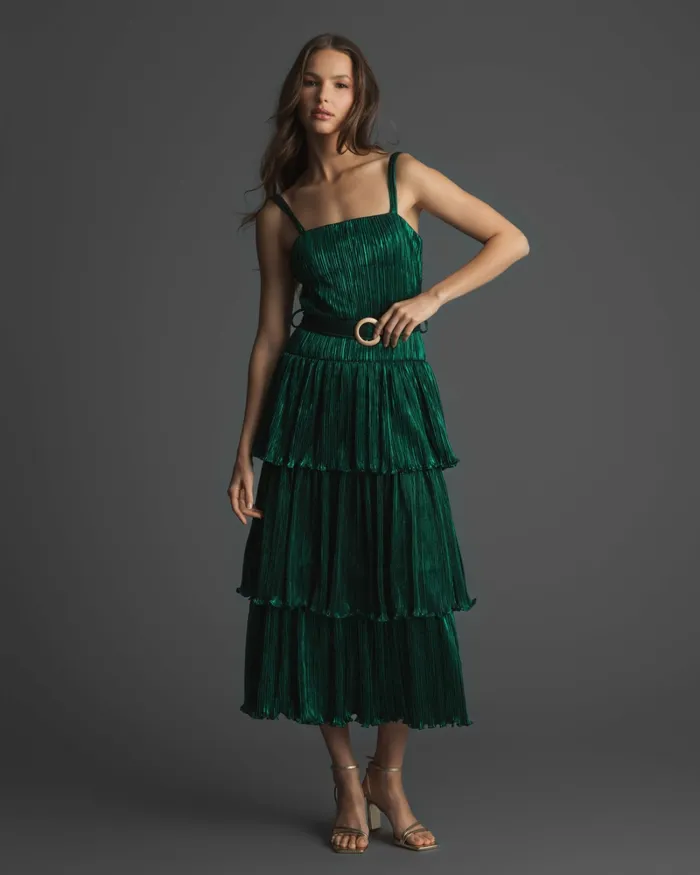 Cocktail Dresses Mac Duggal Women Ruffle Tiered Buckle Detail Dress Gold