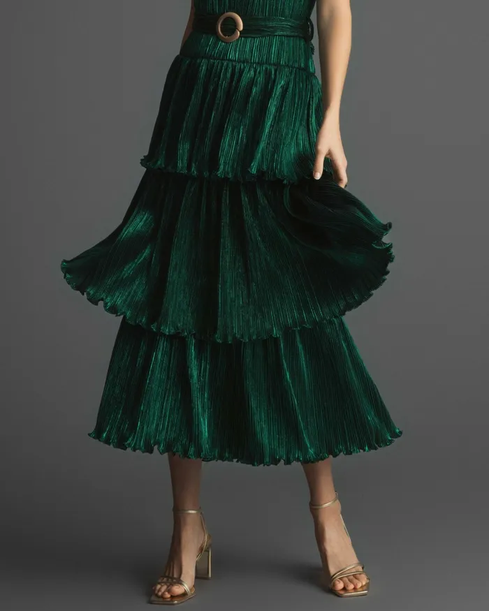 Cocktail Dresses Mac Duggal Women Ruffle Tiered Buckle Detail Dress Gold