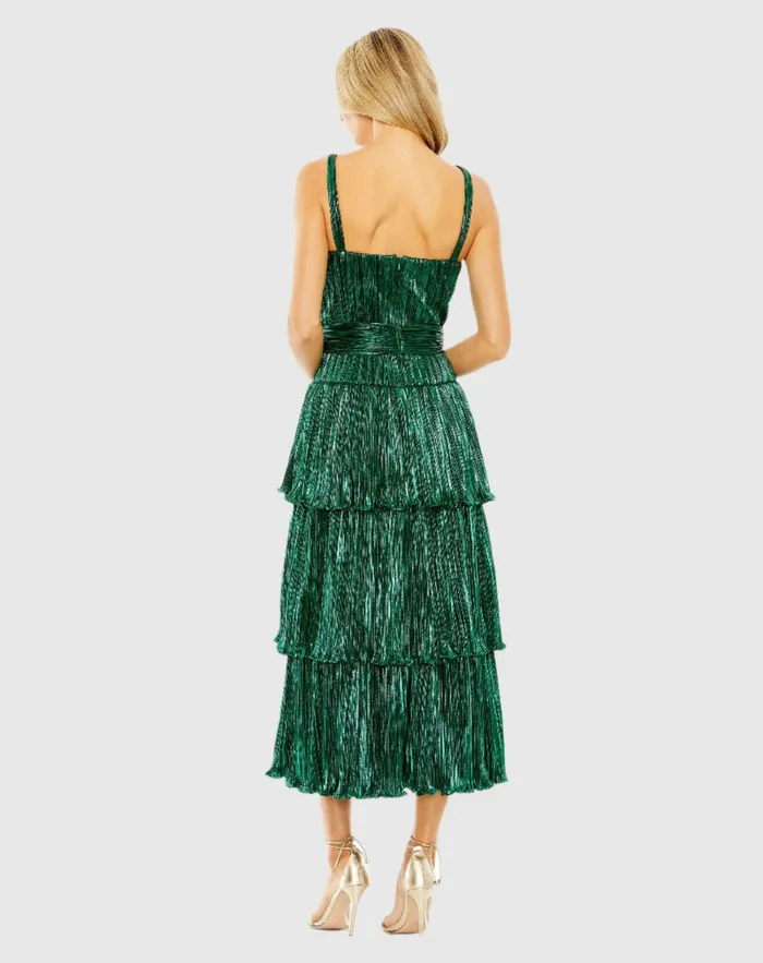 Cocktail Dresses Mac Duggal Women Ruffle Tiered Buckle Detail Dress Gold