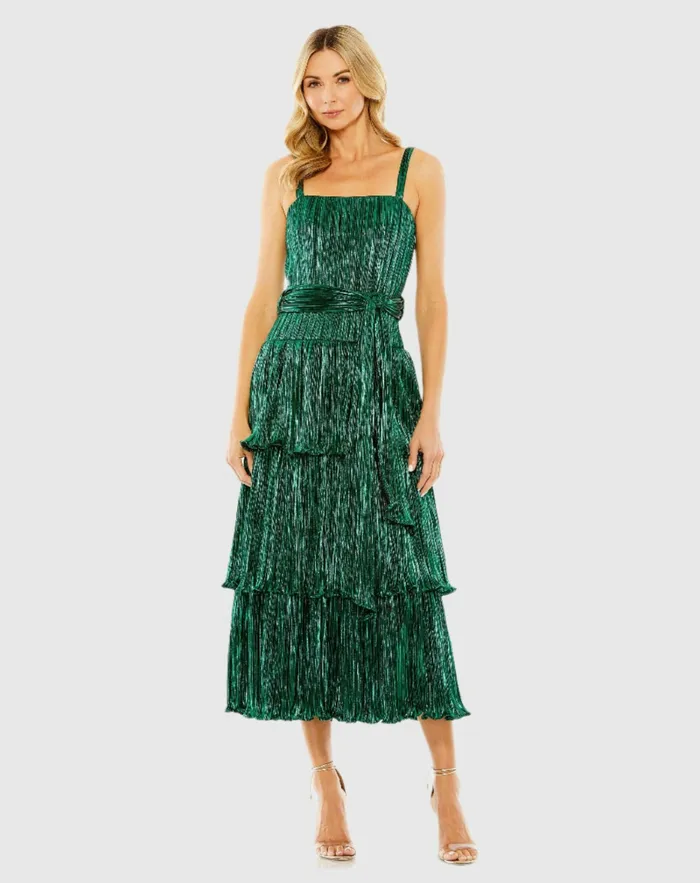 Cocktail Dresses Mac Duggal Women Ruffle Tiered Buckle Detail Dress Gold