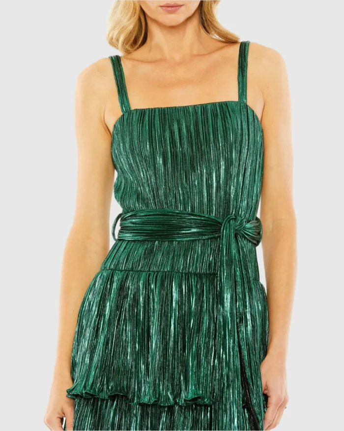 Cocktail Dresses Mac Duggal Women Ruffle Tiered Buckle Detail Dress Gold