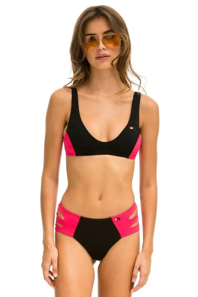 Color Block Bralette Bikini Top 8211 Black Red Women Aviator Nation Swim Tops