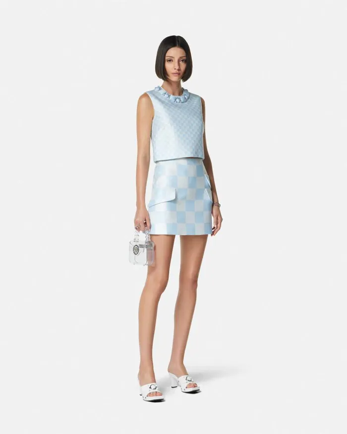 Contrasto Duchesse Mini Skirt Whiteblue Women Versace Skirts
