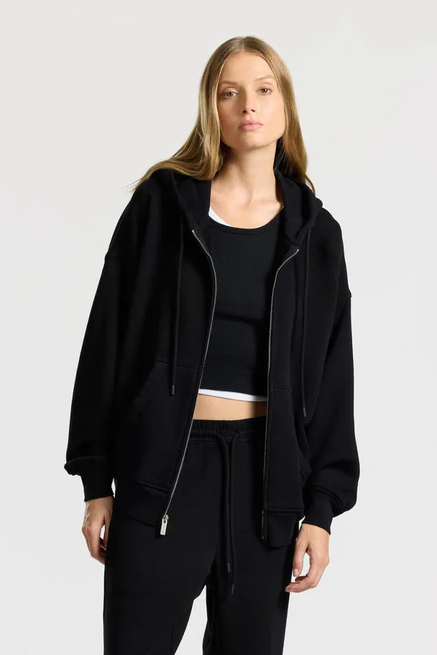 COTTON CITIZEN Boston Zip Hoodie Jet Black Women Sweatshirts