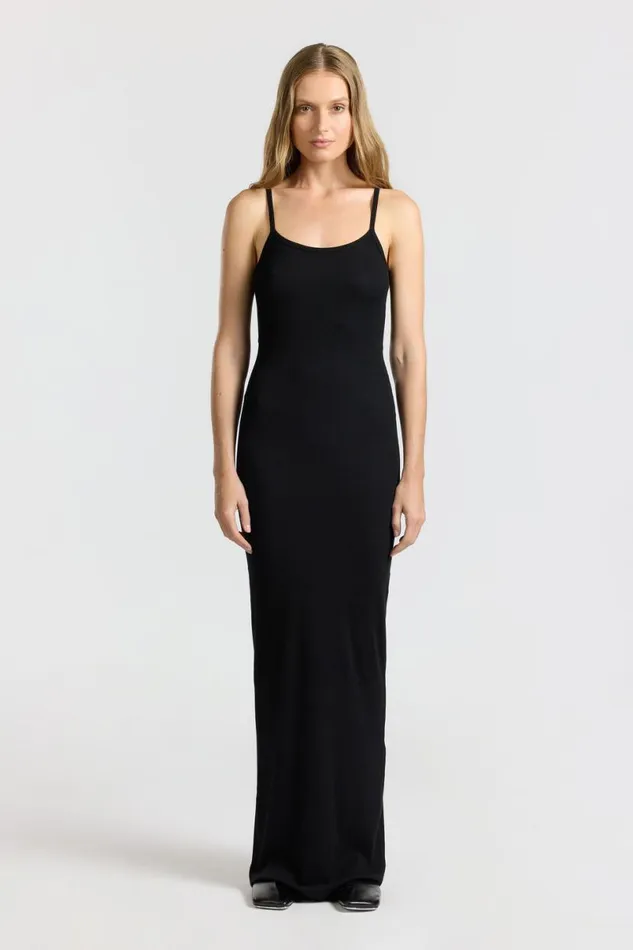COTTON CITIZEN Verona Spaghetti Maxi Dress Jet Black Women Dresses Skirts
