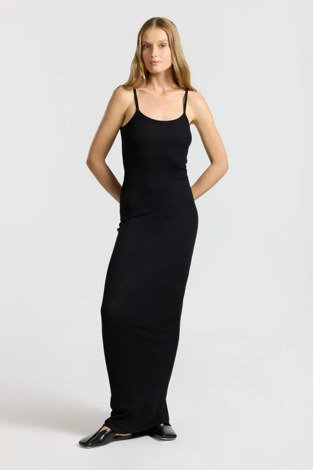 COTTON CITIZEN Verona Spaghetti Maxi Dress Jet Black Women Dresses Skirts COTTON CITIZEN Verona Spaghetti Maxi Dress Jet Black Women Dresses Skirts