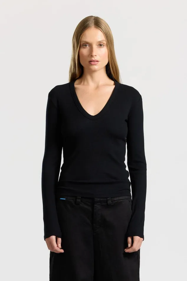 COTTON CITIZEN Verona UNeck Shirt Jet Black Women Shirts