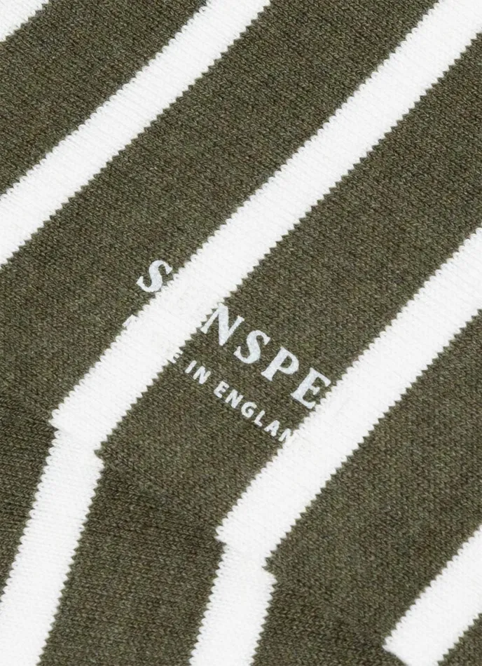 Cotton Socks Hunter Greenecru Breton Stripe Men SUNSPEL Socks