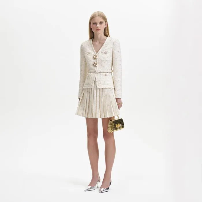 Cream Metallic Boucle Mini Jacket Dress Women Self Portrait Dresses Cream Metallic Boucle Mini Jacket Dress Women Self Portrait Dresses