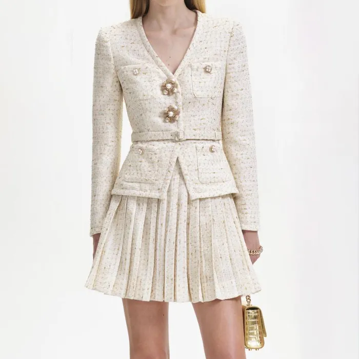 Cream Metallic Boucle Mini Jacket Dress Women Self Portrait Dresses Cream Metallic Boucle Mini Jacket Dress Women Self Portrait Dresses