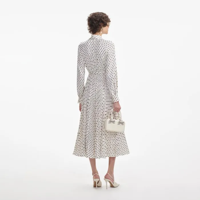 Cream Polka Dot Satin Midi Dress Women Self Portrait Dresses