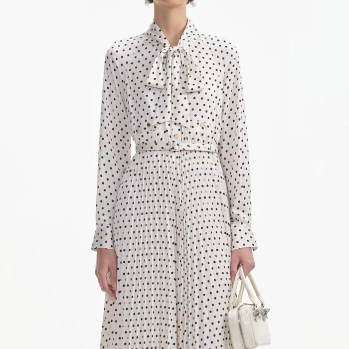 Cream Polka Dot Satin Midi Dress Women Self Portrait Dresses