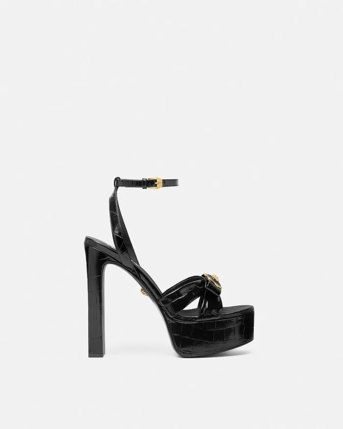 CrocEffect Gianni Ribbon Sandals 140 Mm Blackgold Women Versace Platforms