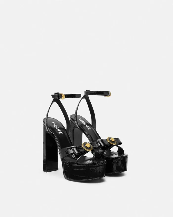 CrocEffect Gianni Ribbon Sandals 140 Mm Blackgold Women Versace Platforms
