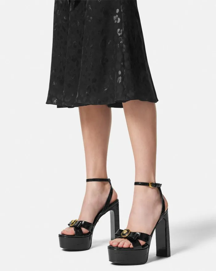 CrocEffect Gianni Ribbon Sandals 140 Mm Blackgold Women Versace Platforms