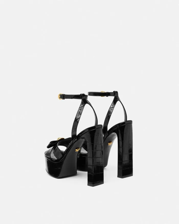 CrocEffect Gianni Ribbon Sandals 140 Mm Blackgold Women Versace Platforms