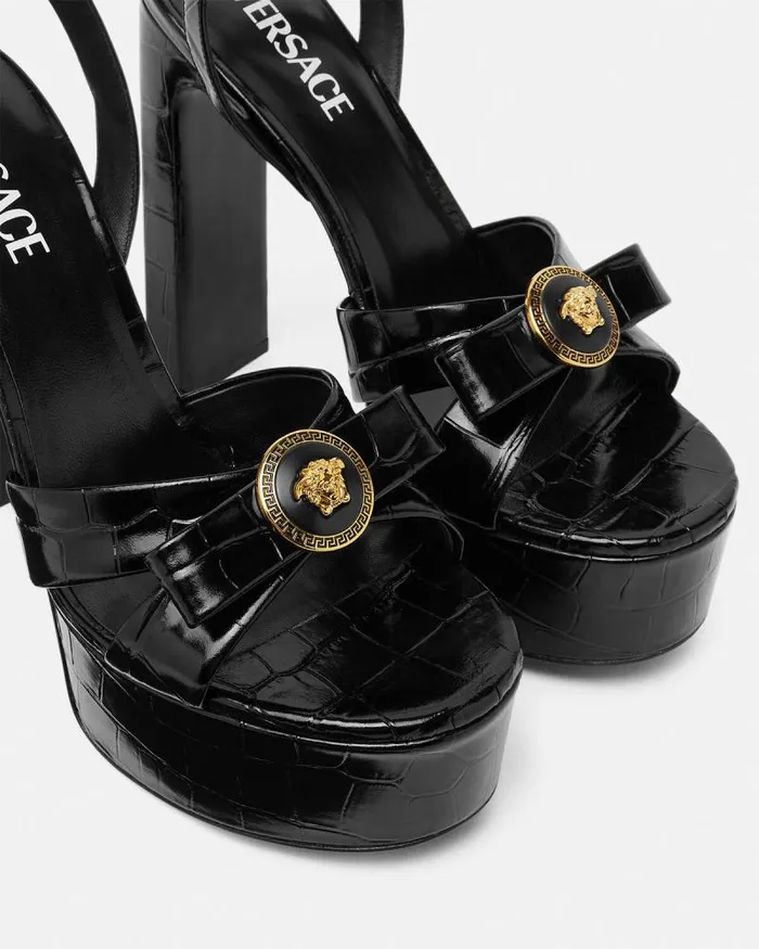 CrocEffect Gianni Ribbon Sandals 140 Mm Blackgold Women Versace Platforms