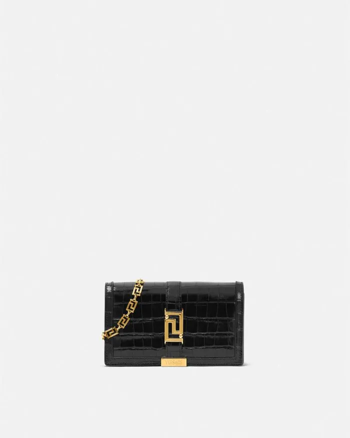 CrocEffect Greca Goddess Mini Bag Blackgold Women Versace Shoulder and Crossbody