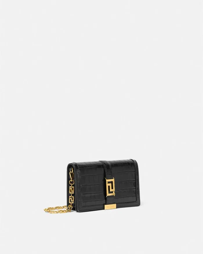 CrocEffect Greca Goddess Mini Bag Blackgold Women Versace Shoulder and Crossbody
