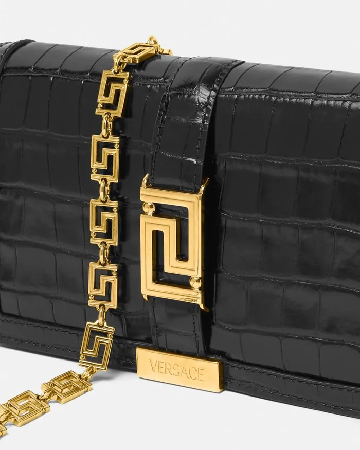 CrocEffect Greca Goddess Mini Bag Blackgold Women Versace Shoulder and Crossbody