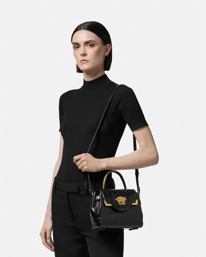 CrocEffect La Medusa Small Handbag Blackgold Women Versace Top Handle