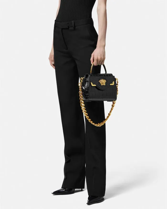CrocEffect La Medusa Small Handbag Blackgold Women Versace Top Handle