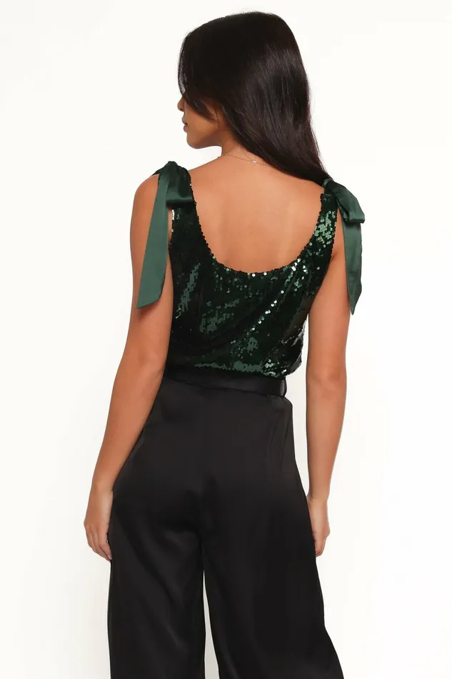 Crop Tops Petal and Pup Women Miah Sequin Top Emerald