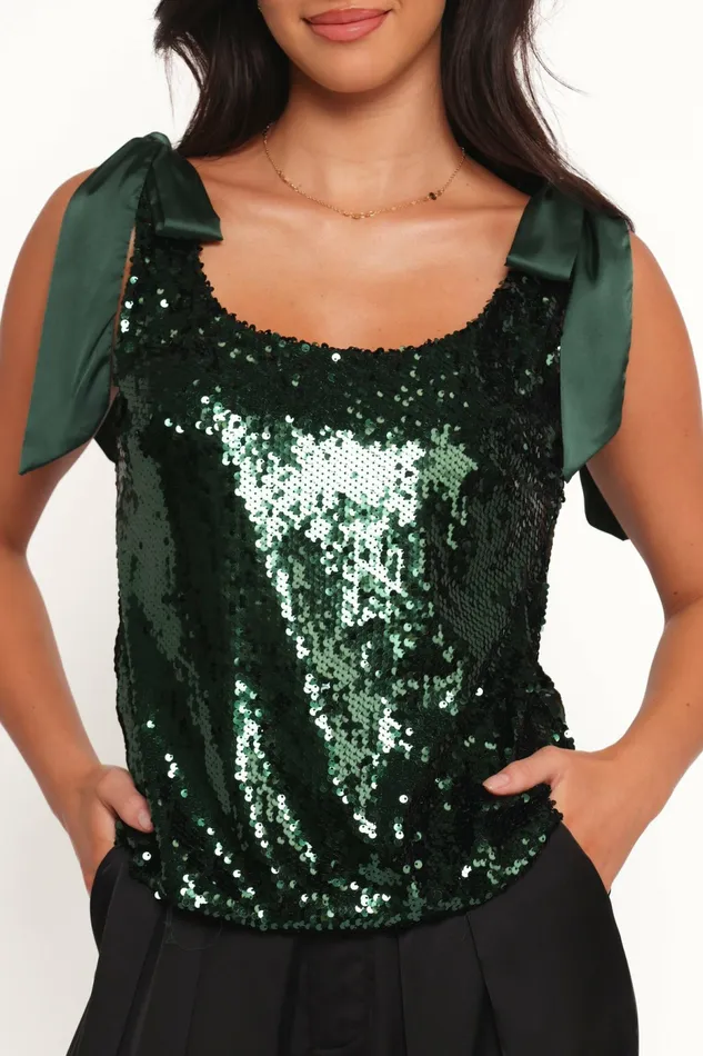 Crop Tops Petal and Pup Women Miah Sequin Top Emerald
