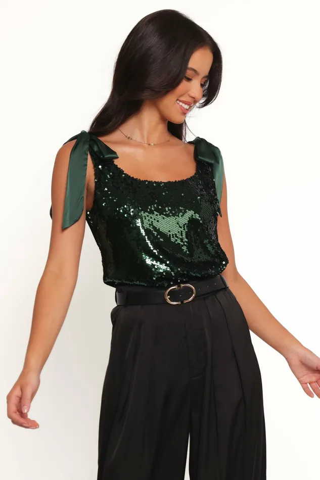 Crop Tops Petal and Pup Women Miah Sequin Top Emerald