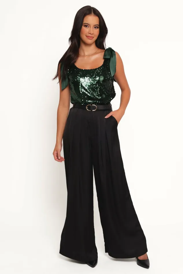 Crop Tops Petal and Pup Women Miah Sequin Top Emerald