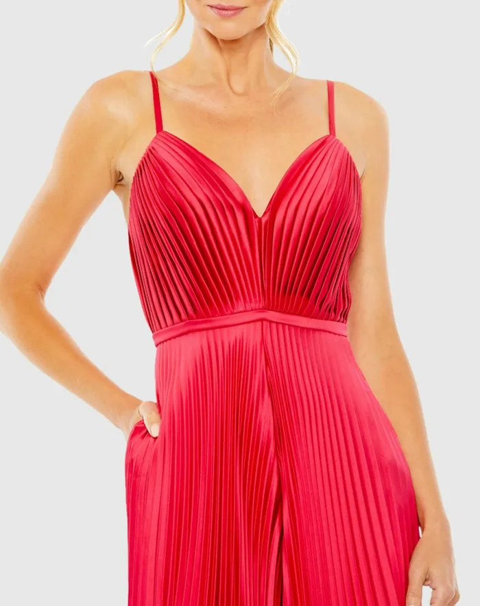 Cropped Pleated VNeck Wide Leg Jumpsuit Cranberry Women Jumpsuits and Rompers Mac Duggal Cropped Pleated VNeck Wide Leg Jumpsuit Cranberry Women Jumpsuits and Rompers Mac Duggal