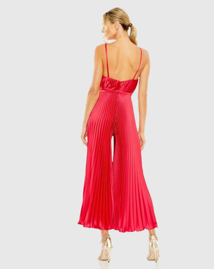 Cropped Pleated VNeck Wide Leg Jumpsuit Cranberry Women Jumpsuits and Rompers Mac Duggal Cropped Pleated VNeck Wide Leg Jumpsuit Cranberry Women Jumpsuits and Rompers Mac Duggal