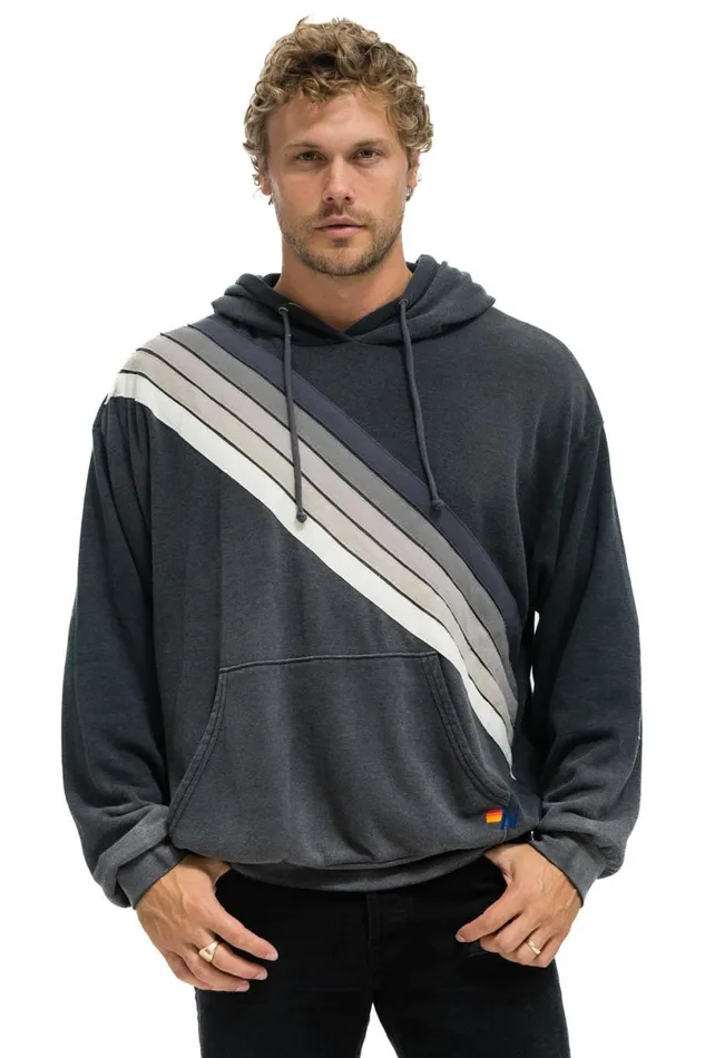 Cross Stripe Relaxed Pullover Hoodie 8211 Faded Smoke WomenMen Aviator Nation Hoodies