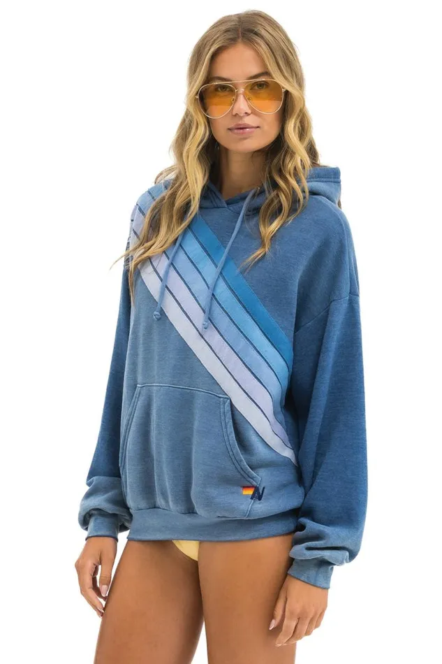 Cross Stripe Relaxed Pullover Hoodie 8211 Faded Water WomenMen Aviator Nation Hoodies