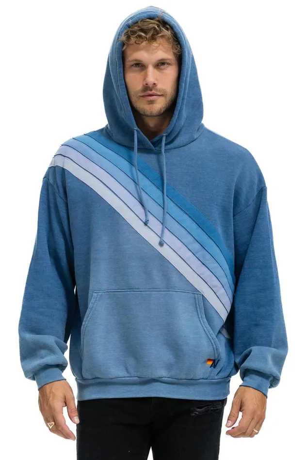 Cross Stripe Relaxed Pullover Hoodie 8211 Faded Water WomenMen Aviator Nation Hoodies