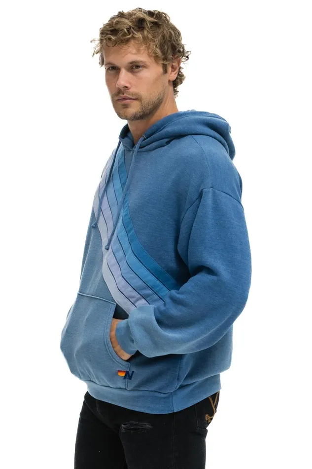 Cross Stripe Relaxed Pullover Hoodie 8211 Faded Water WomenMen Aviator Nation Hoodies
