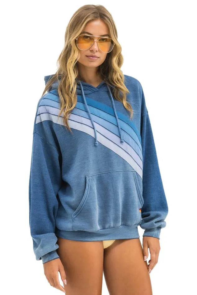 Cross Stripe Relaxed Pullover Hoodie 8211 Faded Water WomenMen Aviator Nation Hoodies