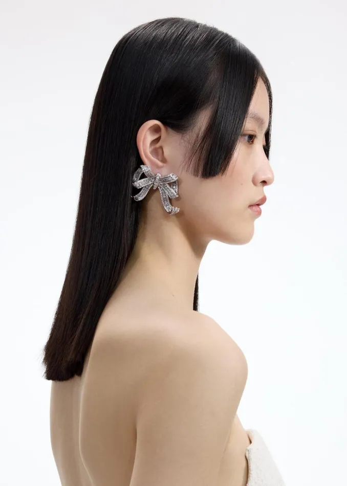 Crystal Bow Earrings Women Self Portrait Accessories Crystal Bow Earrings Women Self Portrait Accessories