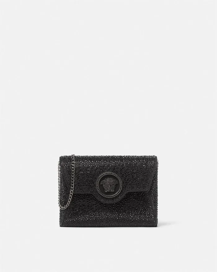 Crystal La Medusa Envelope Clutch Black Women Versace Shoulder and Crossbody