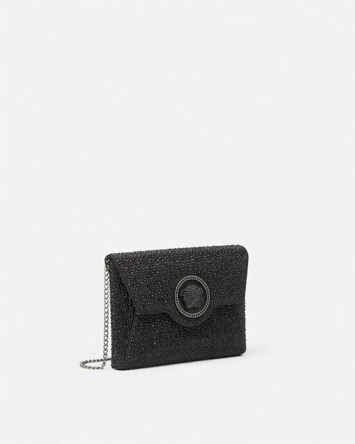 Crystal La Medusa Envelope Clutch Black Women Versace Shoulder and Crossbody