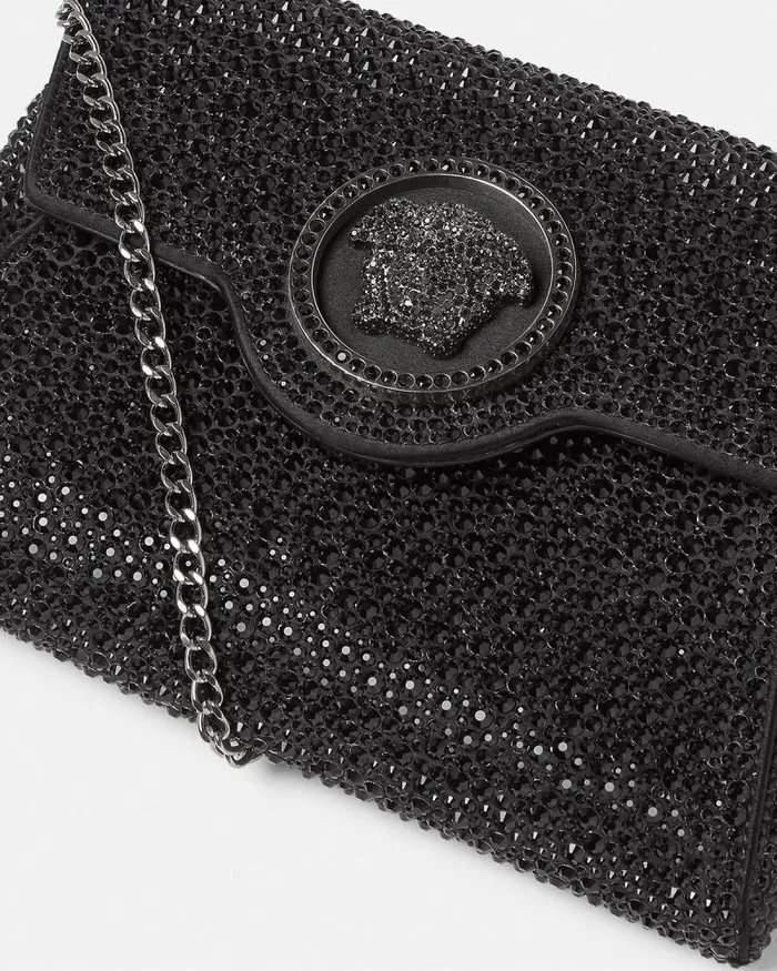 Crystal La Medusa Envelope Clutch Black Women Versace Shoulder and Crossbody