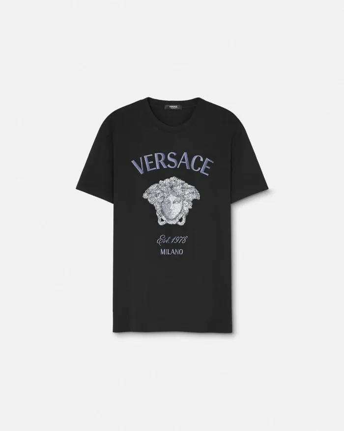 Crystal Medusa Milano TShirt Black Men Versace TShirts and Polos