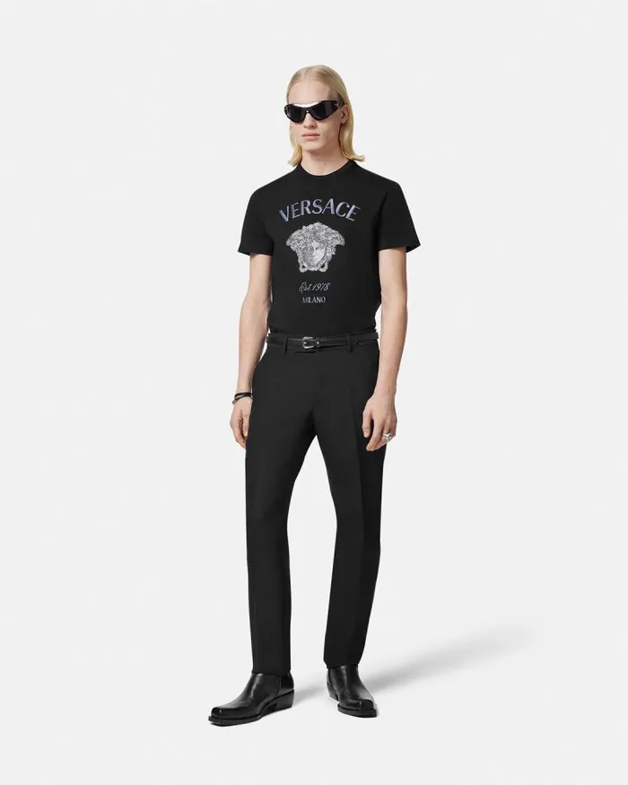 Crystal Medusa Milano TShirt Black Men Versace TShirts and Polos