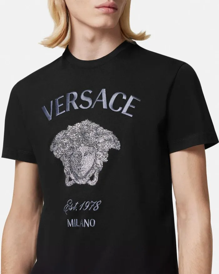 Crystal Medusa Milano TShirt Black Men Versace TShirts and Polos