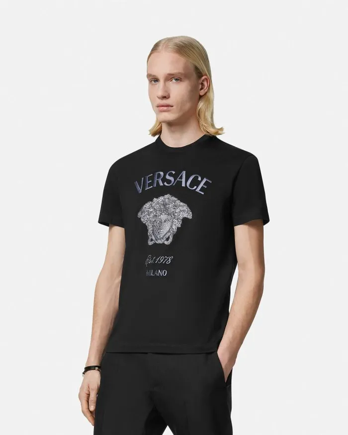 Crystal Medusa Milano TShirt Black Men Versace TShirts and Polos